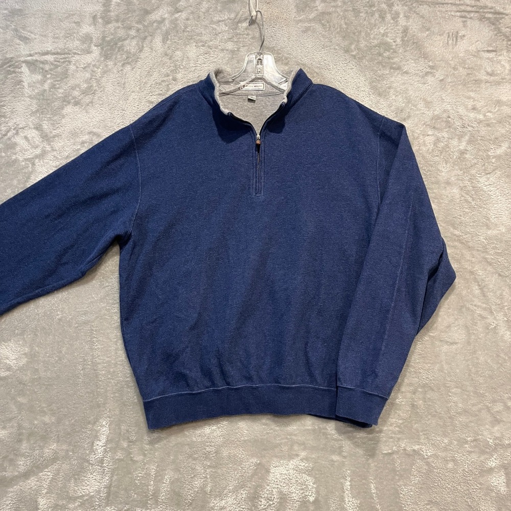 Peter Millar Quarter Zip Pullover Men Large Blue Cotton Heathered Mock Neck